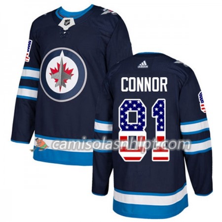 Camisola Winnipeg Jets Kyle Connor 81 Adidas 2017-2018 Navy Azul USA Flag Fashion Authentic - Homem